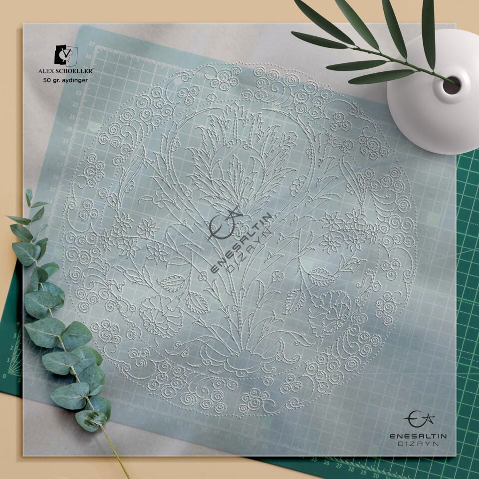 Şablon Desen 30 cm. -  Klasik İznik 1575 Gül, Sümbül ve Saz Yaprak Çini Tabak Deseni