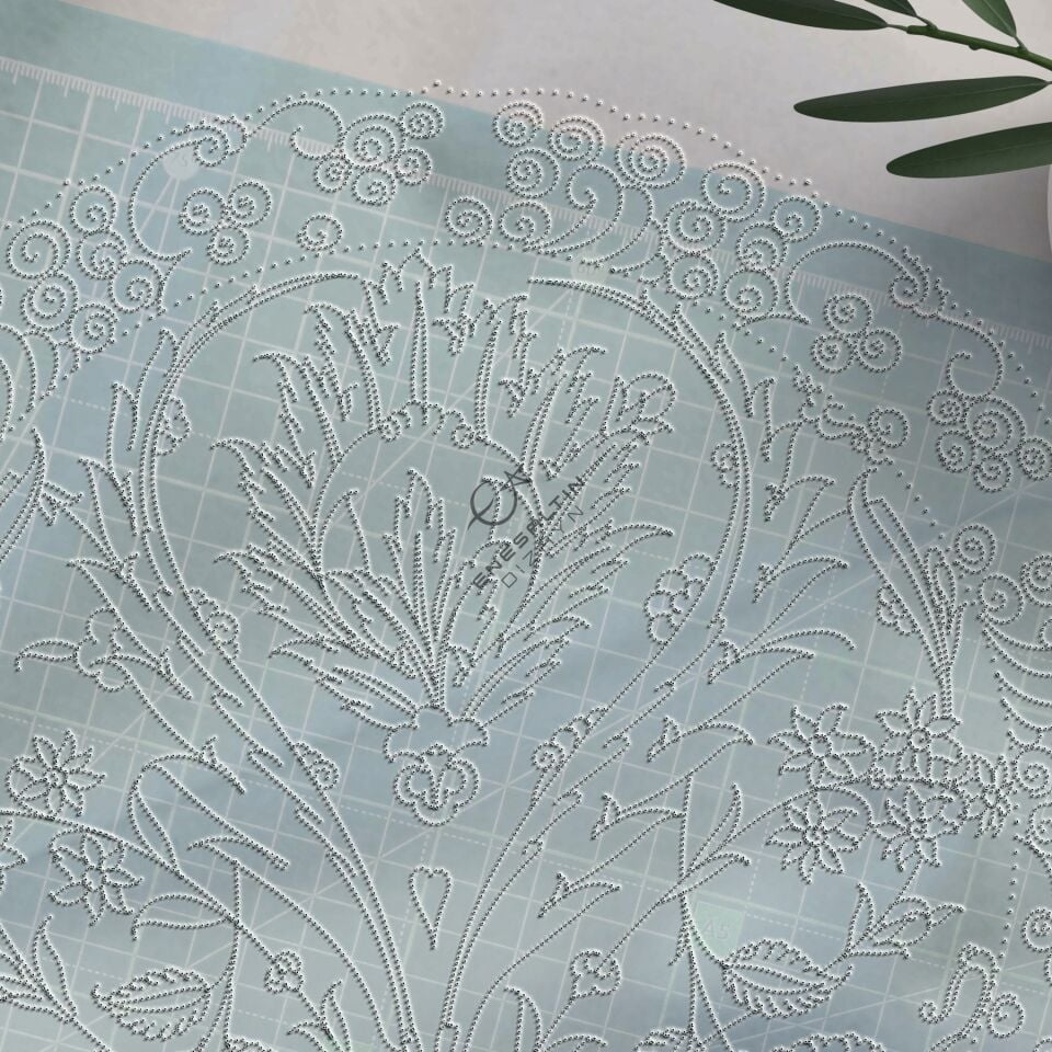 Şablon Desen 30 cm. -  Klasik İznik 1575 Gül, Sümbül ve Saz Yaprak Çini Tabak Deseni