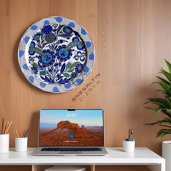 Şablon Desen 30 cm. -  16. yy. Şam İşi İznik Nar, Hatayi ve Bulut Çini Tabak Deseni