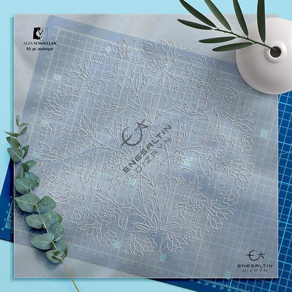 Şablon Desen 30 cm. -  Şam İşi Klasik İznik 1550 Gül Buketi Çini Tabak Deseni