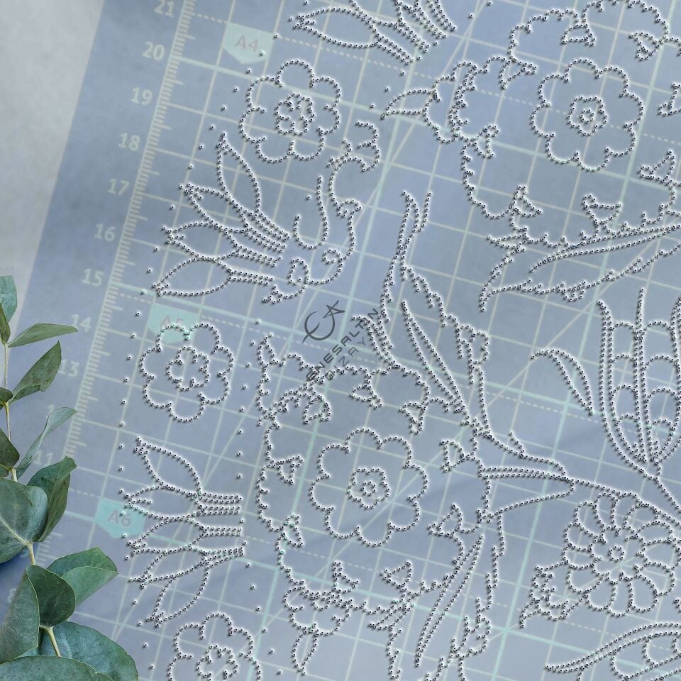 Şablon Desen 30 cm. -  Şam İşi Klasik İznik 1550 Gül Buketi Çini Tabak Deseni