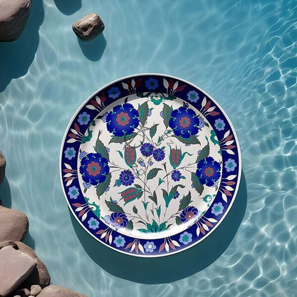 Şablon Desen 30 cm. -  Şam İşi Klasik İznik 1550 Gül Buketi Çini Tabak Deseni