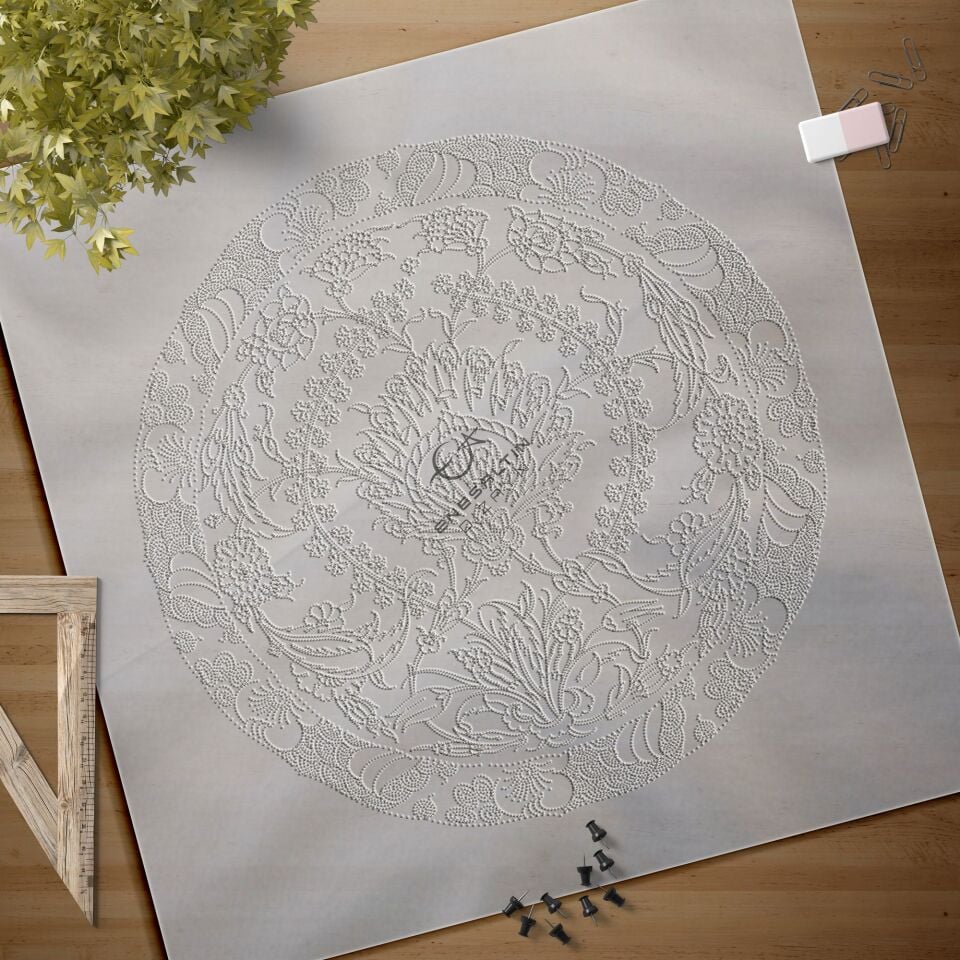 Şablon Desen 30 cm. -  Klasik İznik 1545 Simetrik Sümbül Hatayi Çini Tabak Deseni