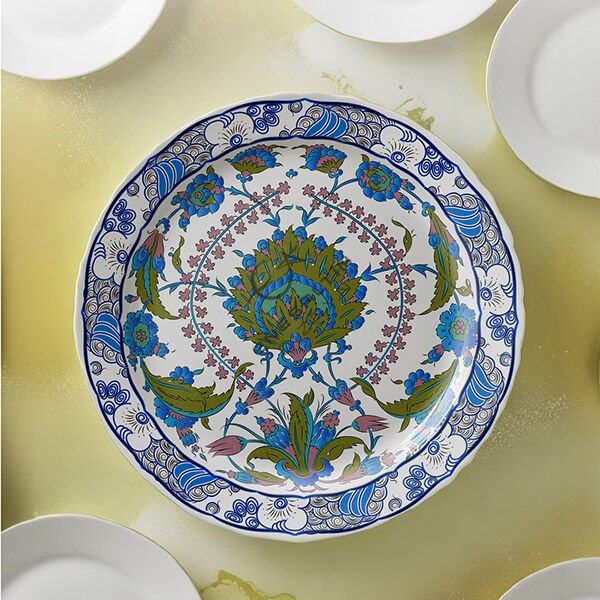 Şablon Desen 30 cm. -  Klasik İznik 1545 Simetrik Sümbül Hatayi Çini Tabak Deseni