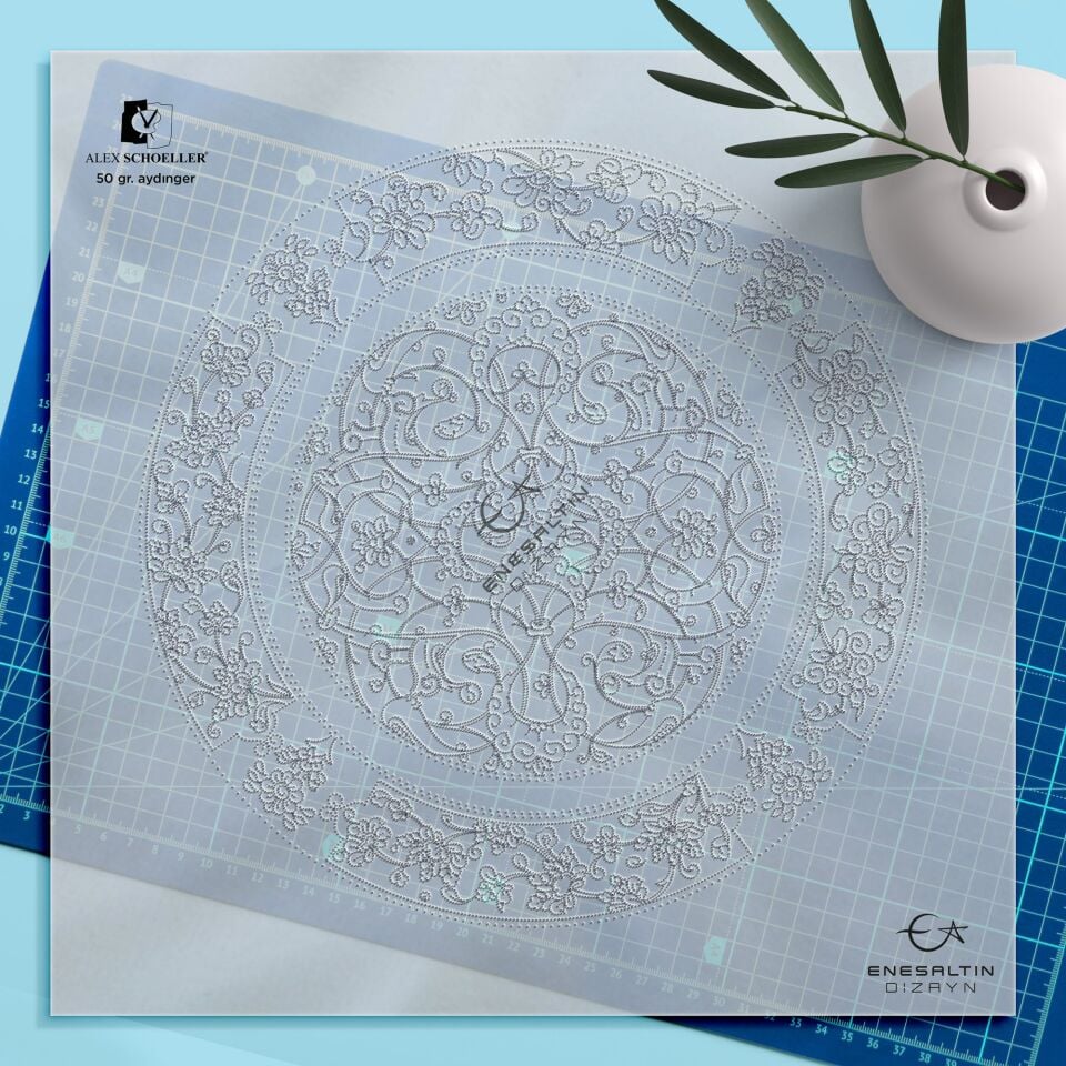 Şablon Desen 30 cm - Baba Nakkaş Klasik İznik Rumi Lotus Motifli Çini Tabak Deseni