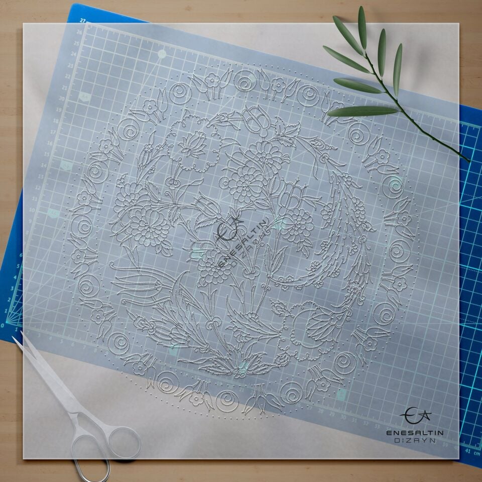 Şablon Desen 30 cm. -  Klasik İznik 1550 Kasımpatı, Hatayi ve Hançer Yaprak Çini Deseni