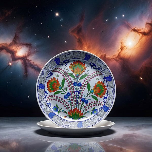 Şablon Desen 30 cm. -  Klasik İznik Sümbül ve Hançer Yaprak Motifli Çini Tabak Deseni