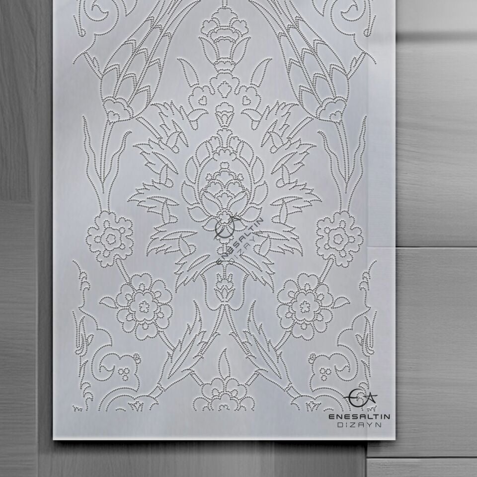 Şablon Desen 20 x 60 cm. - Rüstem Paşa Simetrik Hatayi Lale Çini Karo 3'lü Pano Deseni