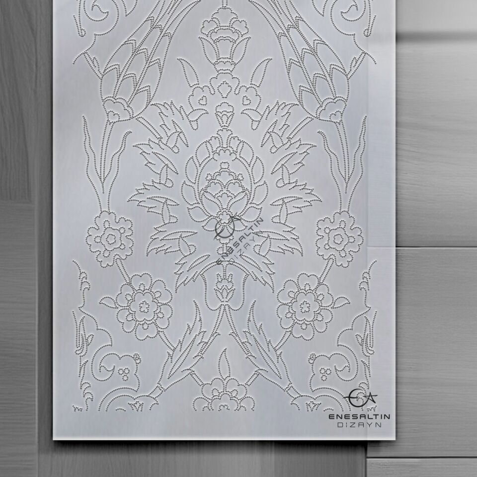 Şablon Desen 20 x 60 cm. - Rüstem Paşa Simetrik Hatayi Lale Çini Karo 3'lü Pano Deseni