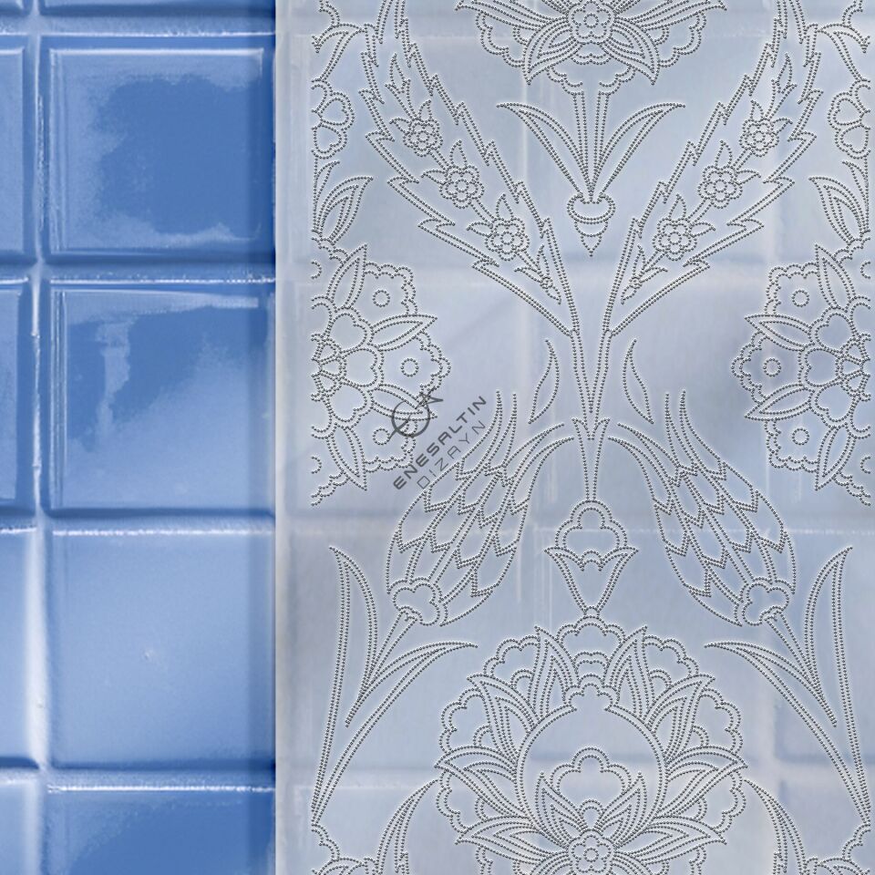 Şablon Desen 20 x 60 cm. - Dikey Pano Simetrik Bitkisel Ulama Çini Deseni