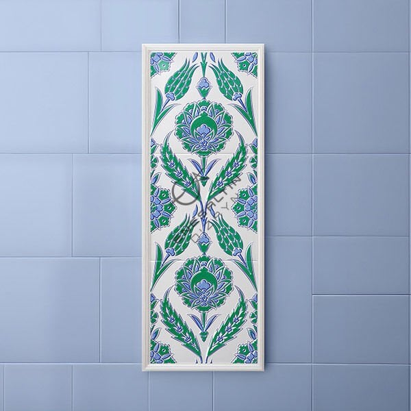 Şablon Desen 20 x 60 cm. - Dikey Pano Simetrik Bitkisel Ulama Çini Deseni