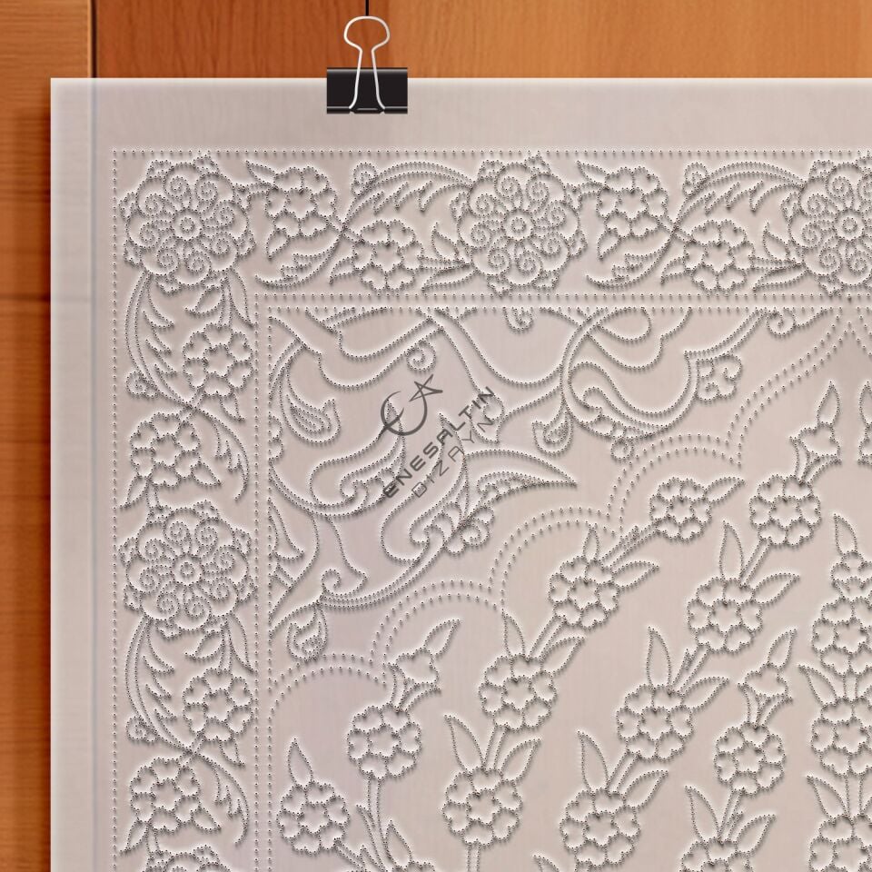 Şablon Desen 40x60 cm. BÜYÜK BOY - Bordürlü Hayat Ağacı Motifli Çini Pano Deseni