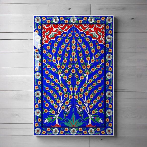 Şablon Desen 40x60 cm. BÜYÜK BOY - Bordürlü Hayat Ağacı Motifli Çini Pano Deseni