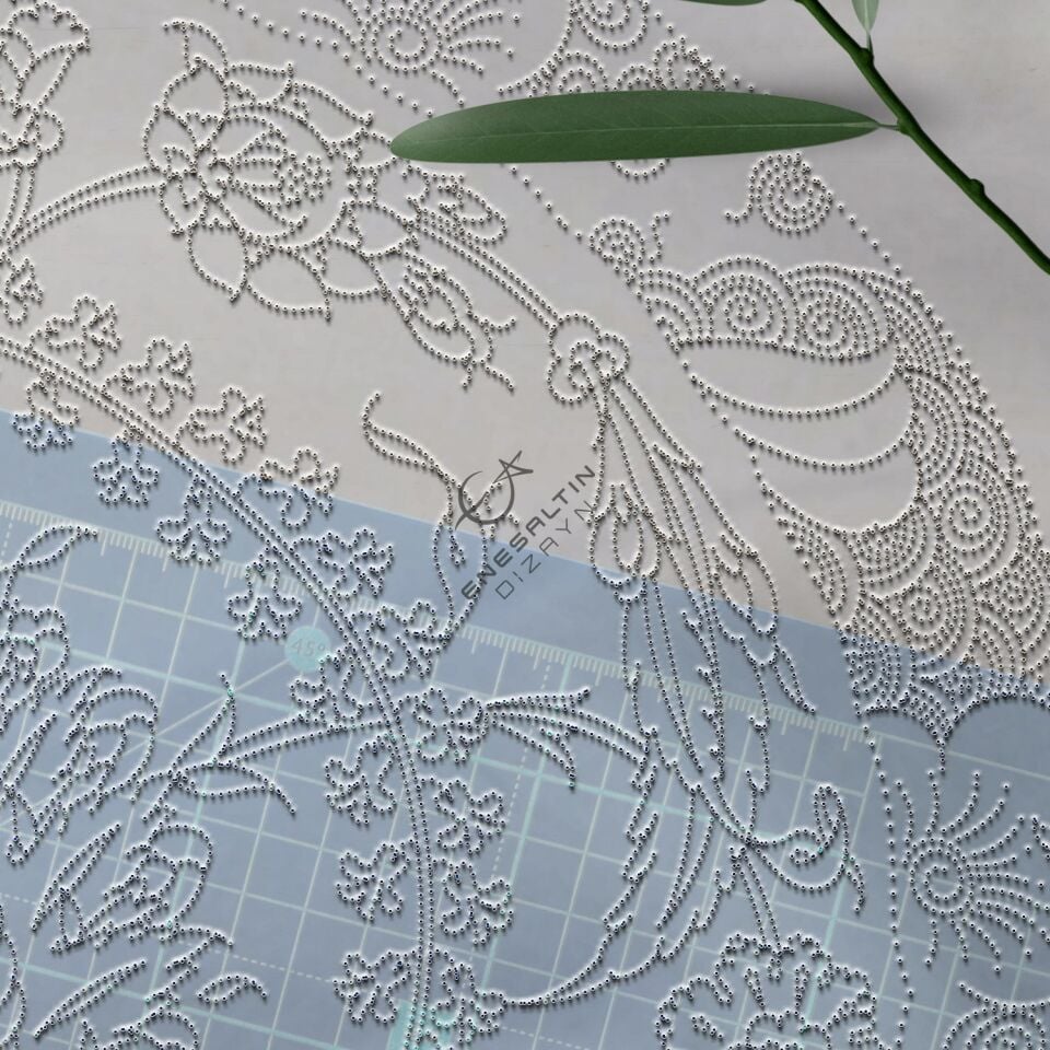 Şablon Desen 40 cm. -  Klasik İznik 1545 Simetrik Sümbül Hatayi Çini Tabak Deseni