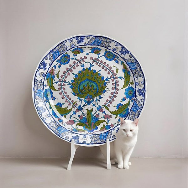 Şablon Desen 40 cm. -  Klasik İznik 1545 Simetrik Sümbül Hatayi Çini Tabak Deseni