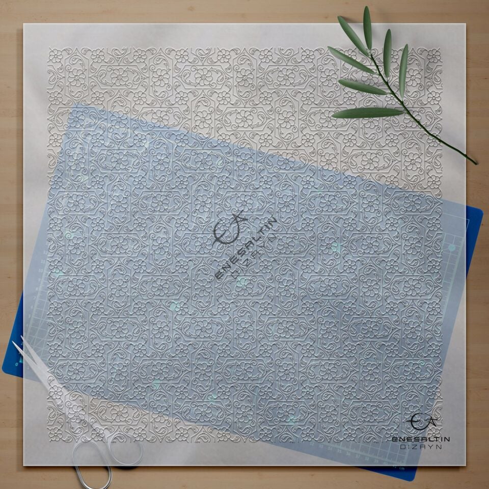 Şablon Desen 40x40 cm. - Lotus Ulama Sürekli Motif Çini Tabak / Karo Deseni