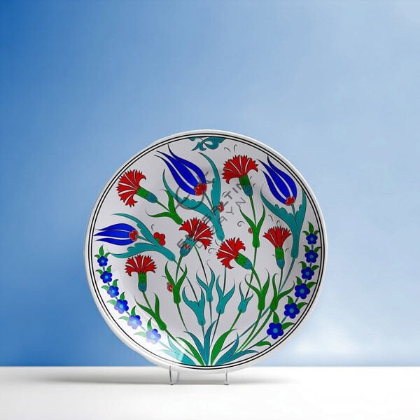 Şablon Desen 25 cm. -  Lale Karanfil Çini Tabak Deseni
