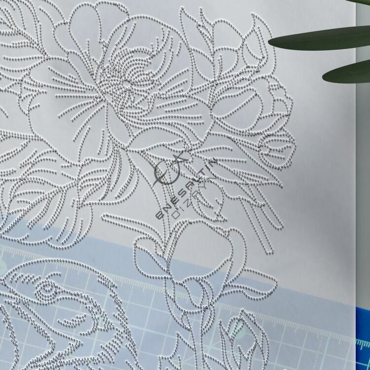 Şablon Desen 20x40 cm. - Kuş ve Sarmaşık Çiçek Egzotik Motifli Çini Karo Deseni