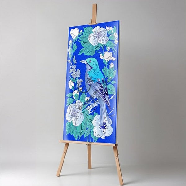 Şablon Desen 20x40 cm. - Kuş ve Sarmaşık Çiçek Egzotik Motifli Çini Karo Deseni