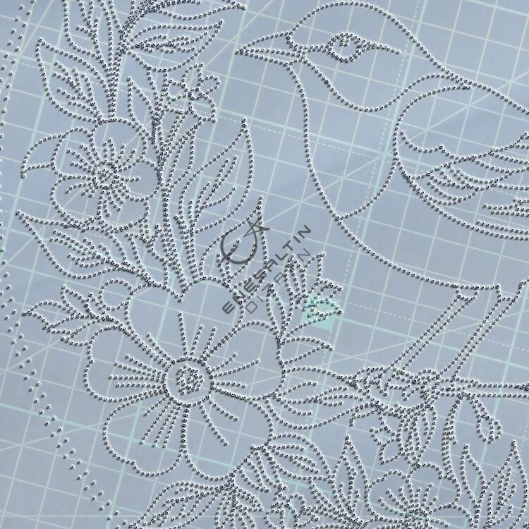 Şablon Desen 25 cm. -  Egzotik Motifli Serçe ve Çiçekli Dal Çini Tabak Deseni