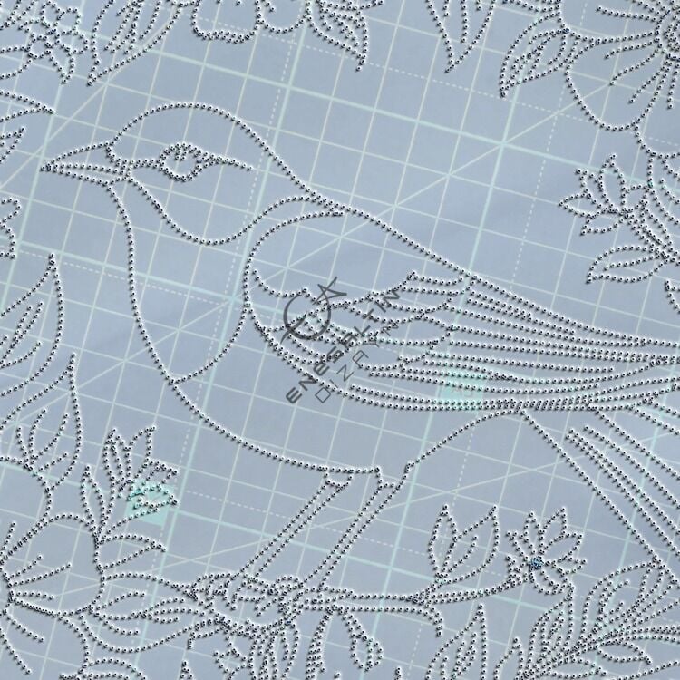 Şablon Desen 20 cm. -  Egzotik Motifli Serçe ve Çiçekli Dal Çini Tabak Deseni