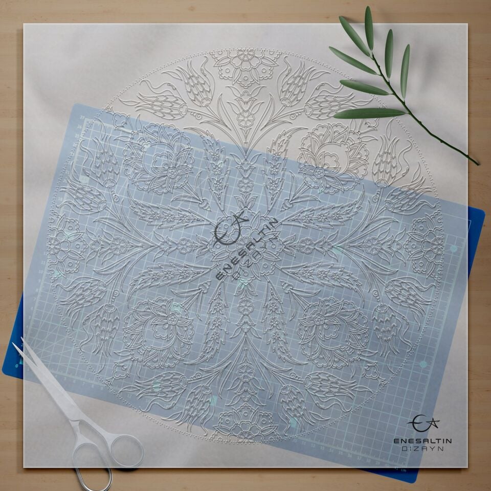 Şablon Desen 50 cm - Simetrik Lale Hatayi Çini Tabak Deseni