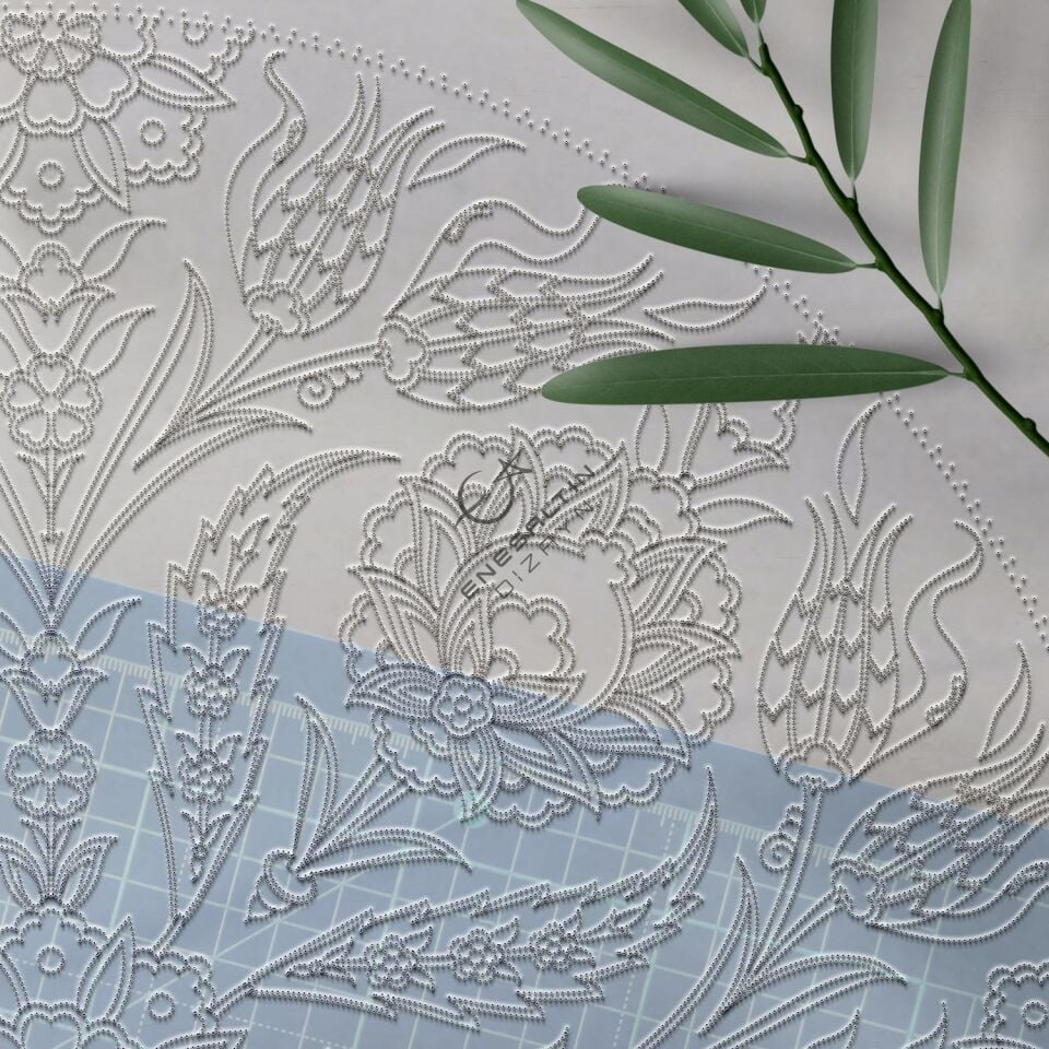 Şablon Desen 50 cm - Simetrik Lale Hatayi Çini Tabak Deseni