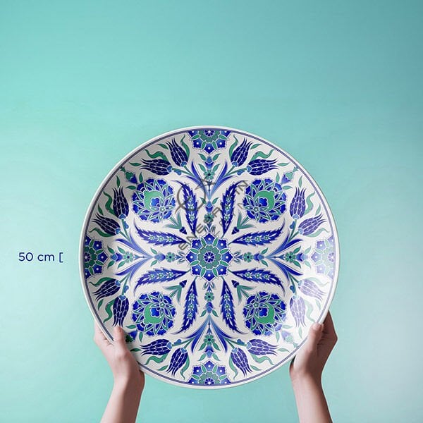 Şablon Desen 50 cm - Simetrik Lale Hatayi Çini Tabak Deseni