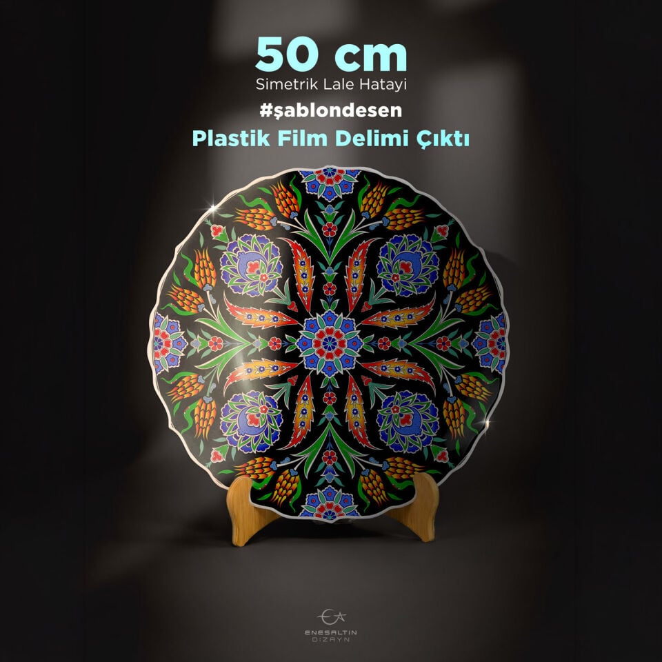 Şablon Desen 50 cm - Simetrik Lale Hatayi Çini Tabak Deseni