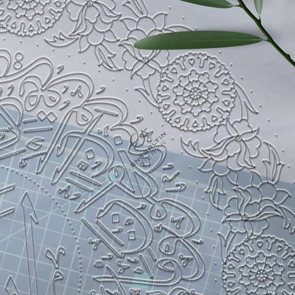 Şablon Desen 40 cm - Kenar Suyu Motifli Hat Yazılı Çini Tabak Deseni