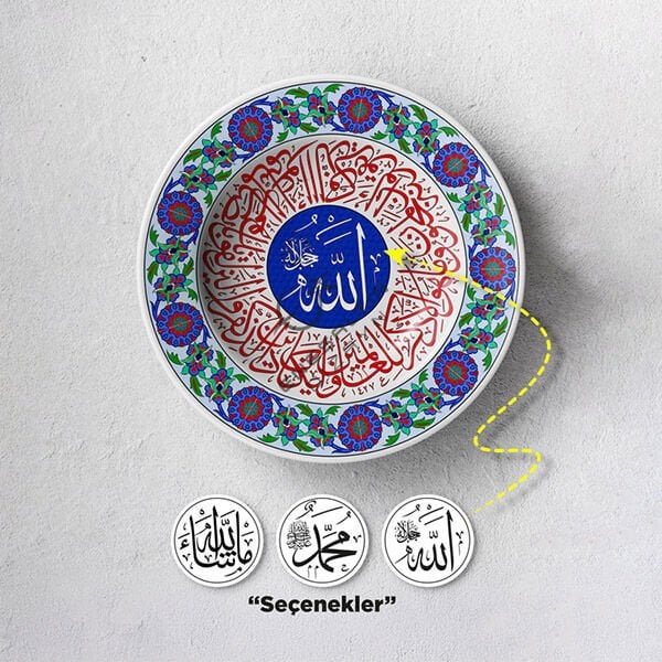Şablon Desen 40 cm - Kenar Suyu Motifli Hat Yazılı Çini Tabak Deseni