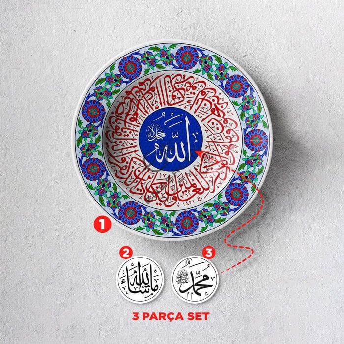 Şablon Desen 40 cm - Kenar Suyu Motifli Hat Yazılı Çini Tabak Deseni