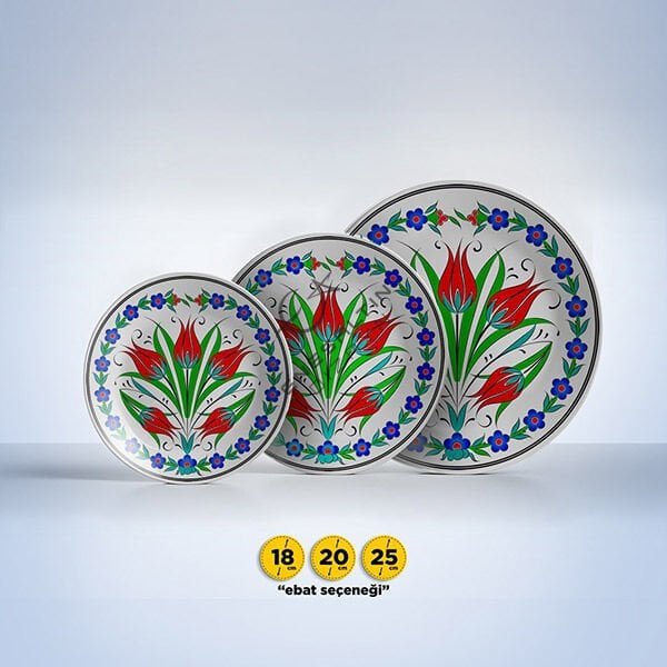 Şablon Desen  -  Simetrik 5'li Lale Çini Tabak Deseni