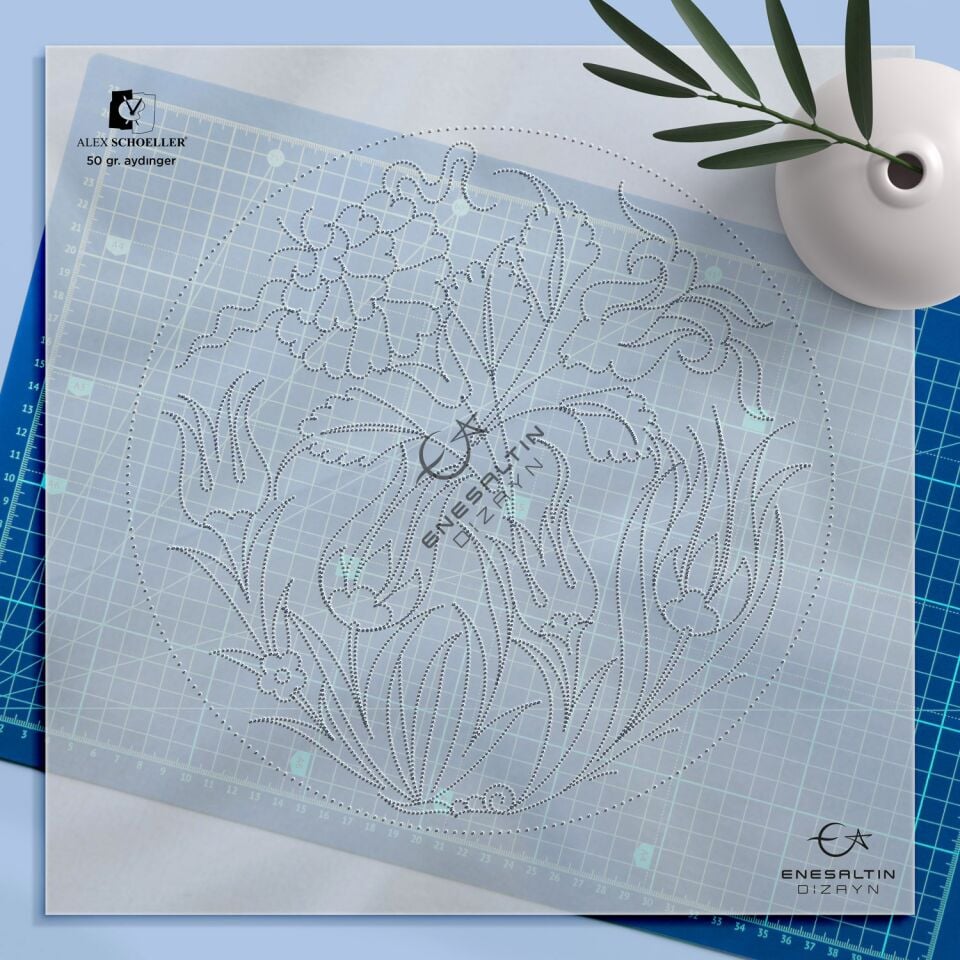 Şablon Desen  -  Kolay Motifli Lale ve Gül Çini Tabak Deseni