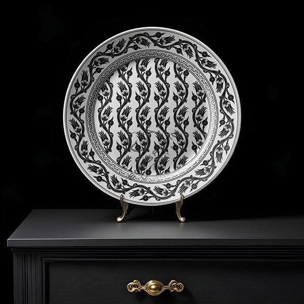 Şablon Desen 40 cm. -  Sarmaşık Lale Motifli Çini Tabak Deseni