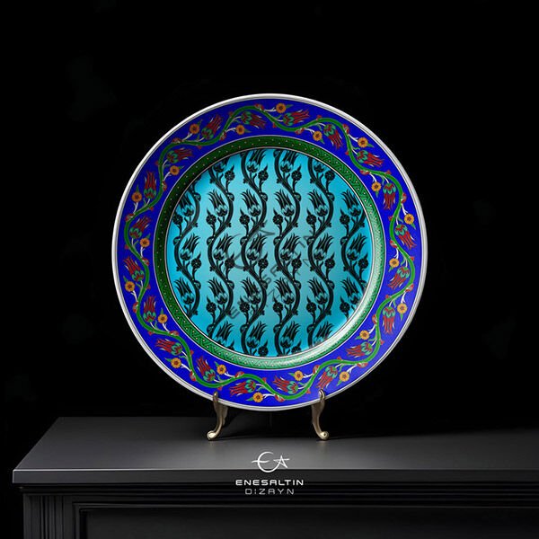 Şablon Desen 40 cm. -  Sarmaşık Lale Motifli Çini Tabak Deseni