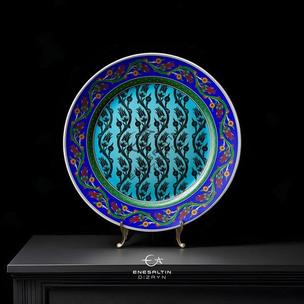 Şablon Desen 40 cm. -  Sarmaşık Lale Motifli Çini Tabak Deseni