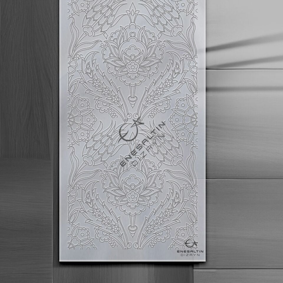 Şablon Desen 20x60 cm. - Minimal Dikey Pano Simetrik Hatayi ve Lale Ulama Çini Deseni