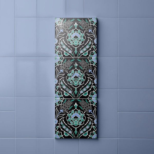 Stencil Design 20x60 cm. - Minimal Vertical Panel Symmetrical Hatayi and Tulip Interlocking Tile Pattern