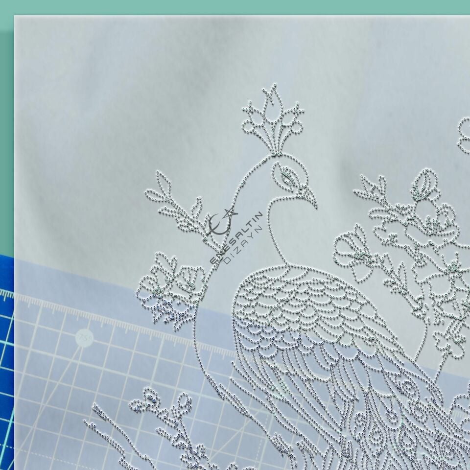 Şablon Desen 20x40 cm. - Egzotik Tavus Kuşu Motifli Çini Karo Deseni