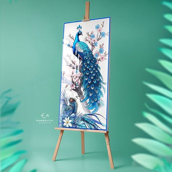 Şablon Desen 20x40 cm. - Egzotik Tavus Kuşu Motifli Çini Karo Deseni