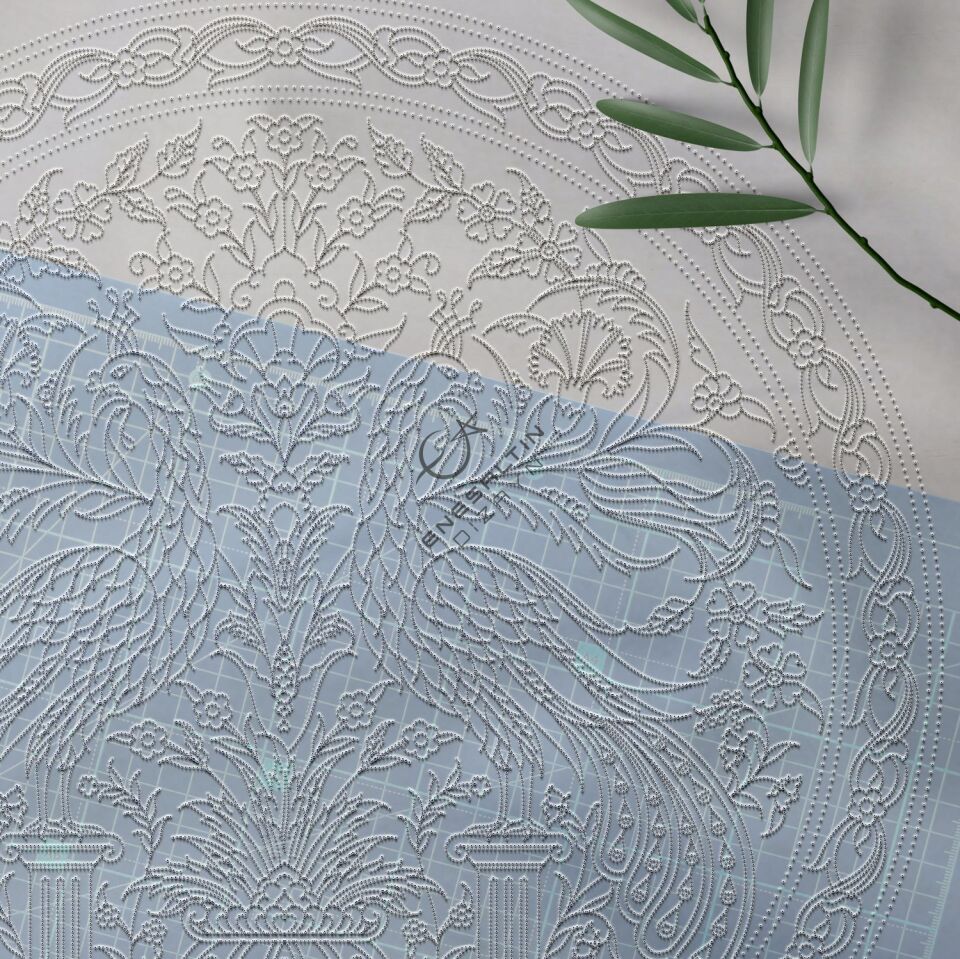 Şablon Desen 40 cm. -  Çift Tavus Kuşu Motifli Kütahya İşi Çini Deseni