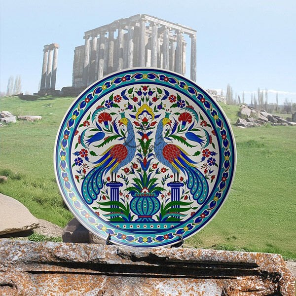 Şablon Desen 40 cm. -  Çift Tavus Kuşu Motifli Kütahya İşi Çini Deseni