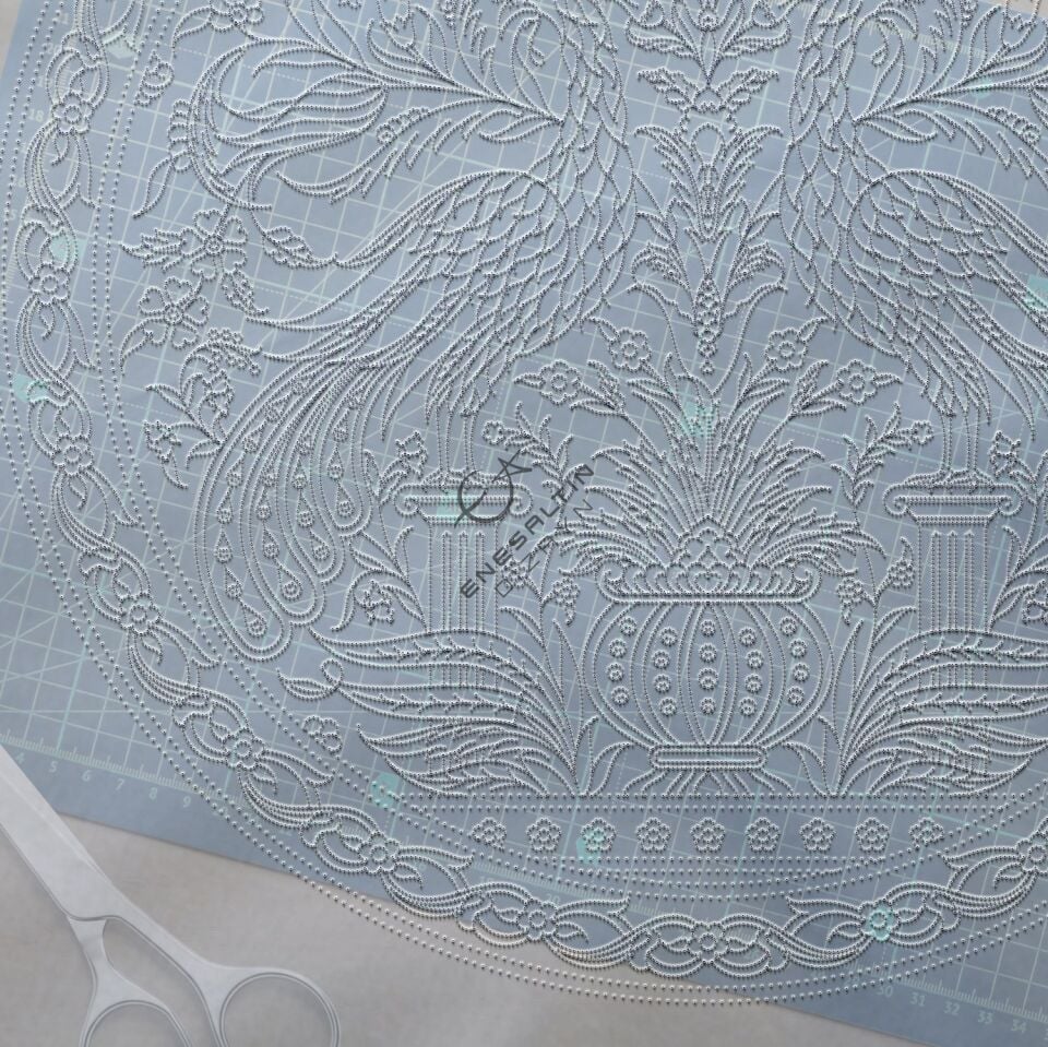 Şablon Desen 35 cm. -  Çift Tavus Kuşu Motifli Kütahya İşi Çini Deseni