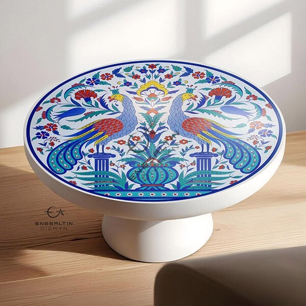 Şablon Desen 30 cm. -  Çift Tavus Kuşu Motifli Kütahya İşi Çini Deseni