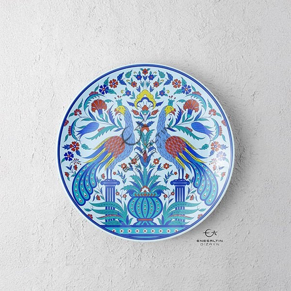 Şablon Desen 30 cm. -  Çift Tavus Kuşu Motifli Kütahya İşi Çini Deseni