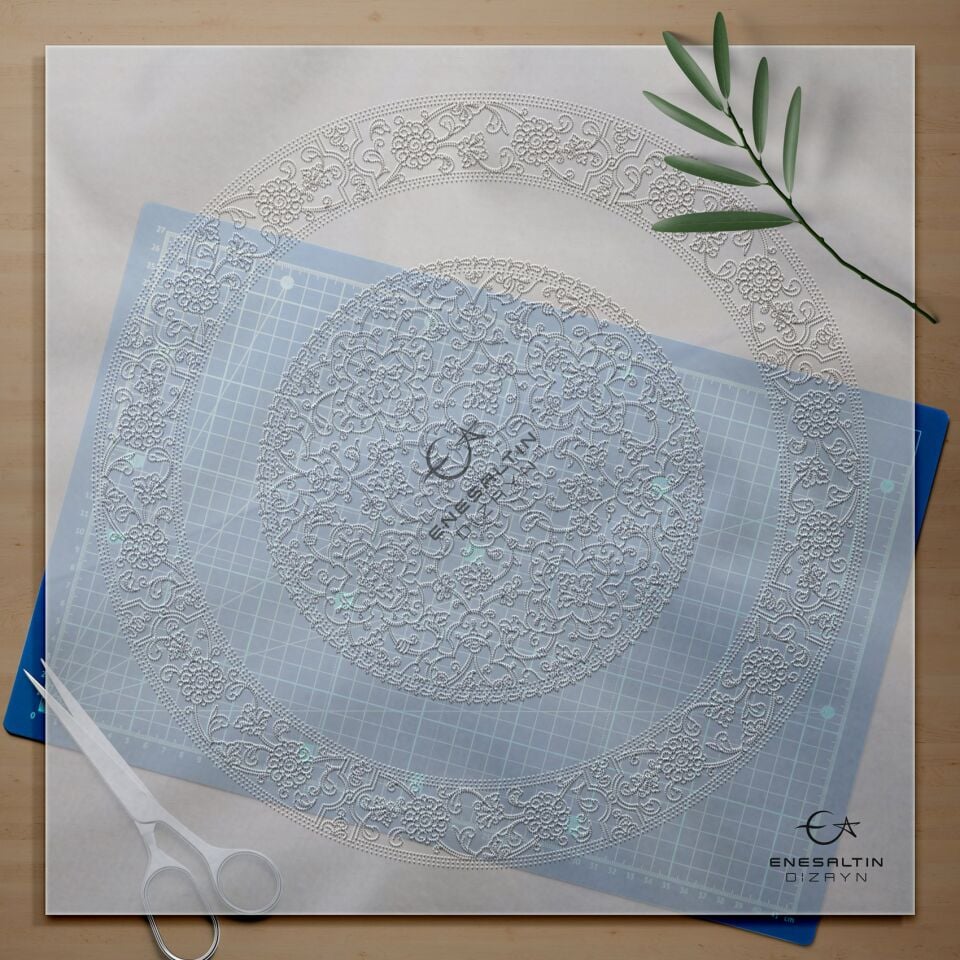 Şablon Desen 40 cm - 15. yy. Klasik İznik Lotus Hatayi Motifli Çini Tabak Deseni