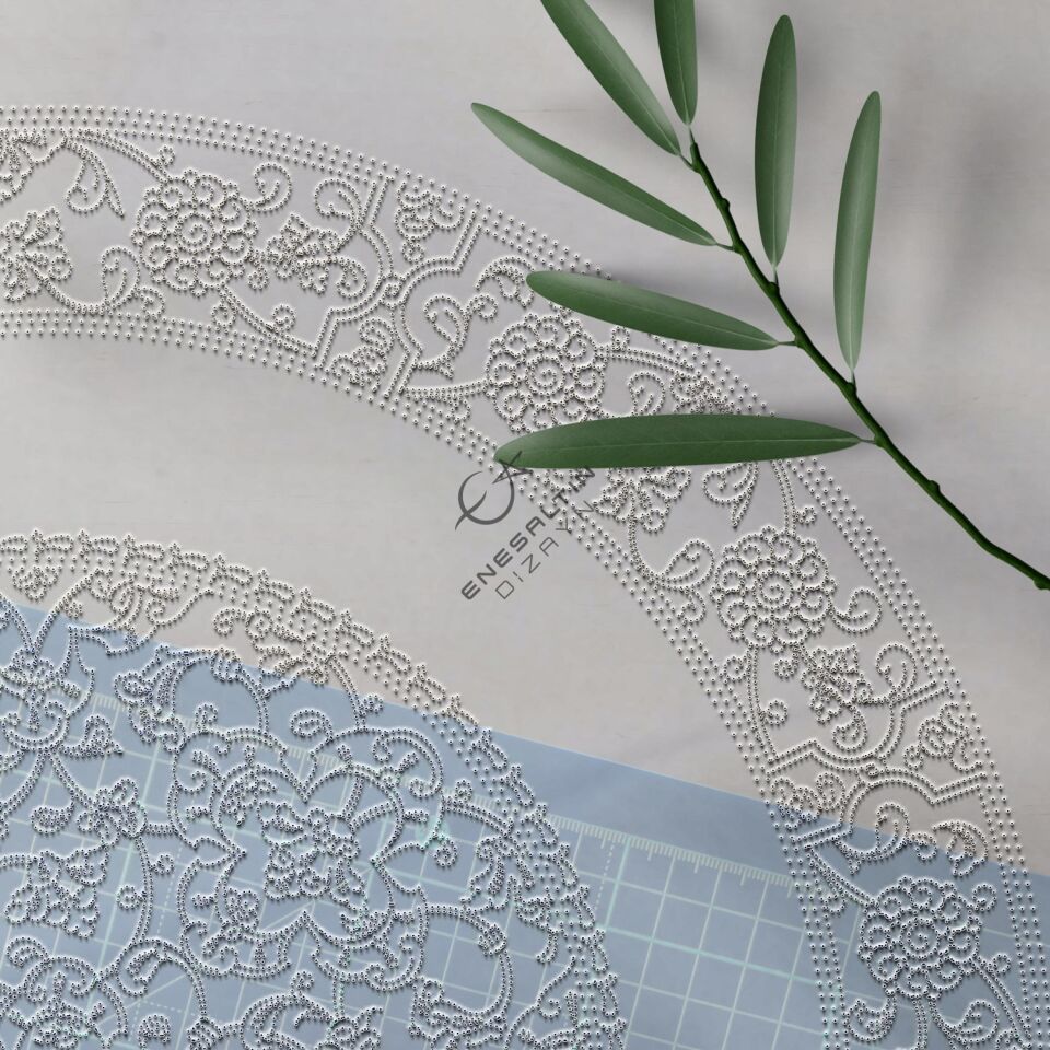 Şablon Desen 40 cm - 15. yy. Klasik İznik Lotus Hatayi Motifli Çini Tabak Deseni