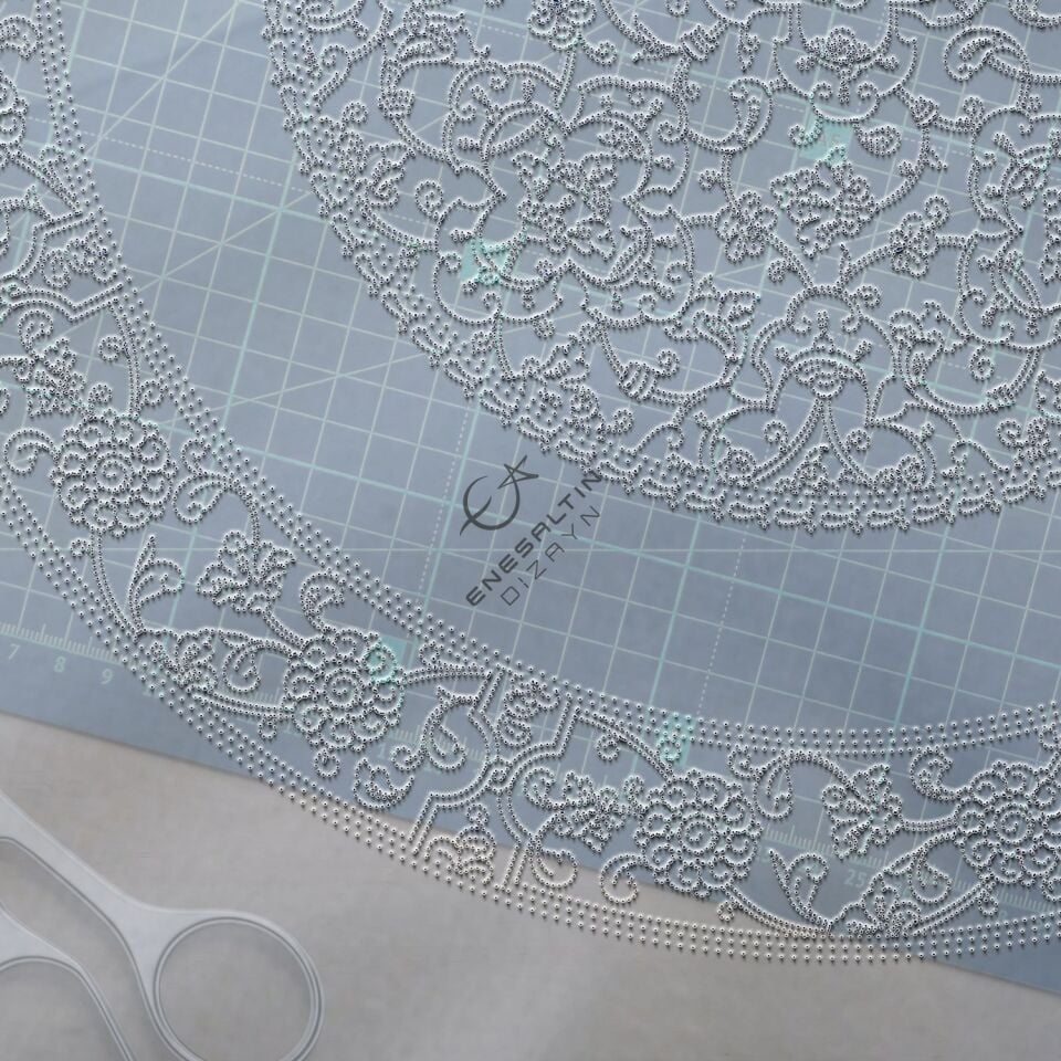 Şablon Desen 40 cm - 15. yy. Klasik İznik Lotus Hatayi Motifli Çini Tabak Deseni