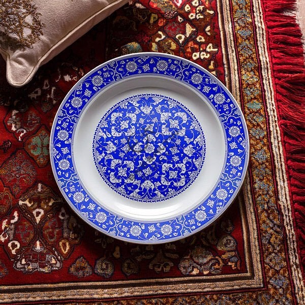 Şablon Desen 40 cm - 15. yy. Klasik İznik Lotus Hatayi Motifli Çini Tabak Deseni